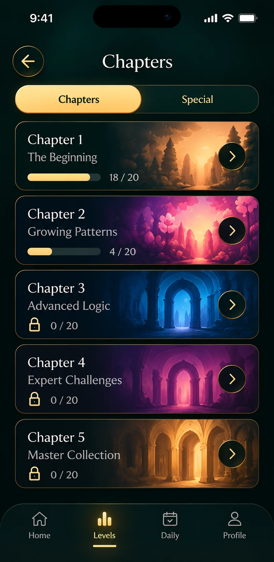 One Crown Bölümler ekranı