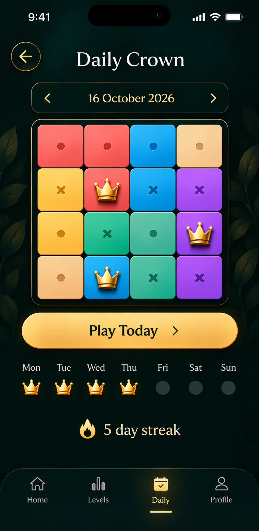 One Crown Günlük Bulmaca ekranı