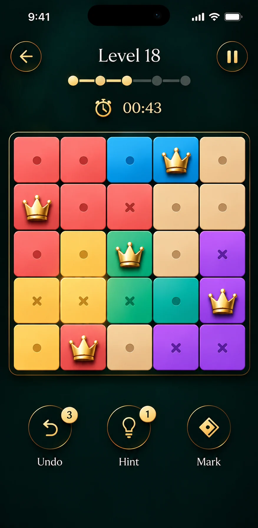 One Crown: Logic Puzzle Level 18 bulmaca ekranı